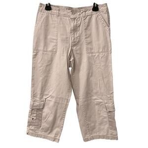 LA CABANA Hawaii Cotton Vintage Y2K beige cropped utility cargo pants sz 10